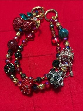 Multicolor Crystal and Charm Double-Strand Bag Charm chain - Women Jewelry